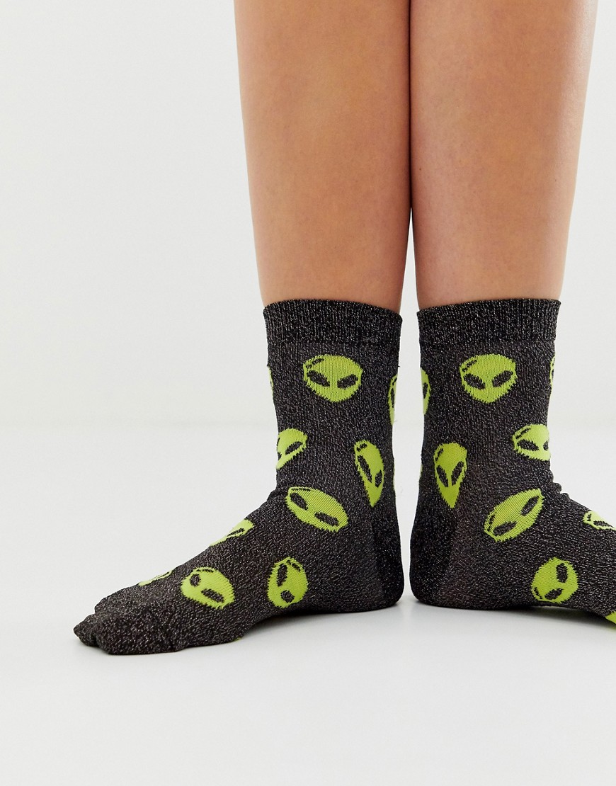 ASOS DESIGN alien glitter ankle socks