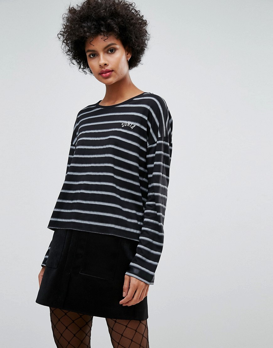 Sonia By Sonia Rykiel Spray Stripe Long Long Sleeve T-Shirt - Black