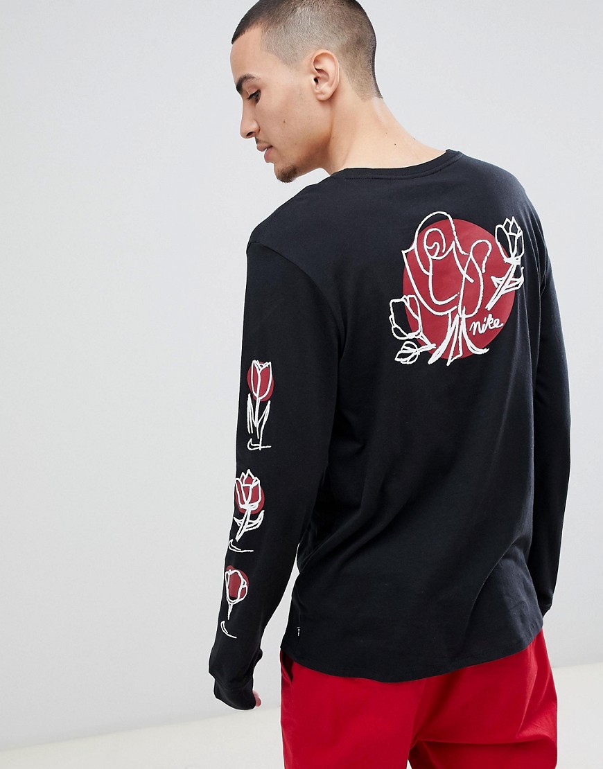 Nike SB Long Sleeve T-Shirt With Rose Print In Black 923450-010