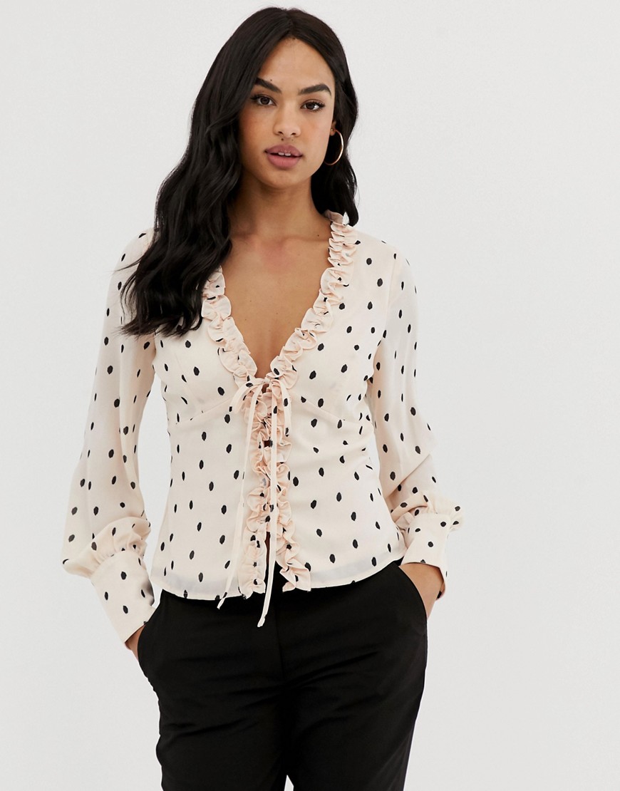 Fashion Union tie front blouse in polka