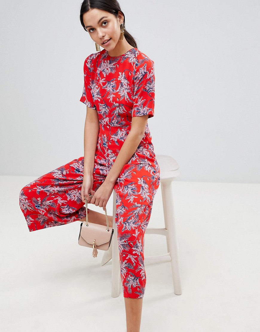 Traffic People Floral Print Culotte Jumpsuit - Red