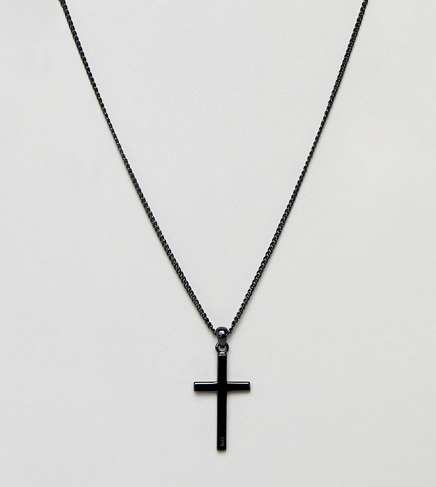 SERGE DENIMES GUNMETAL CROSS NECKLACE IN STERLING SILVER EXCLUSIVE TO ASOS - SILVER,CROSS NECKLACE GUN