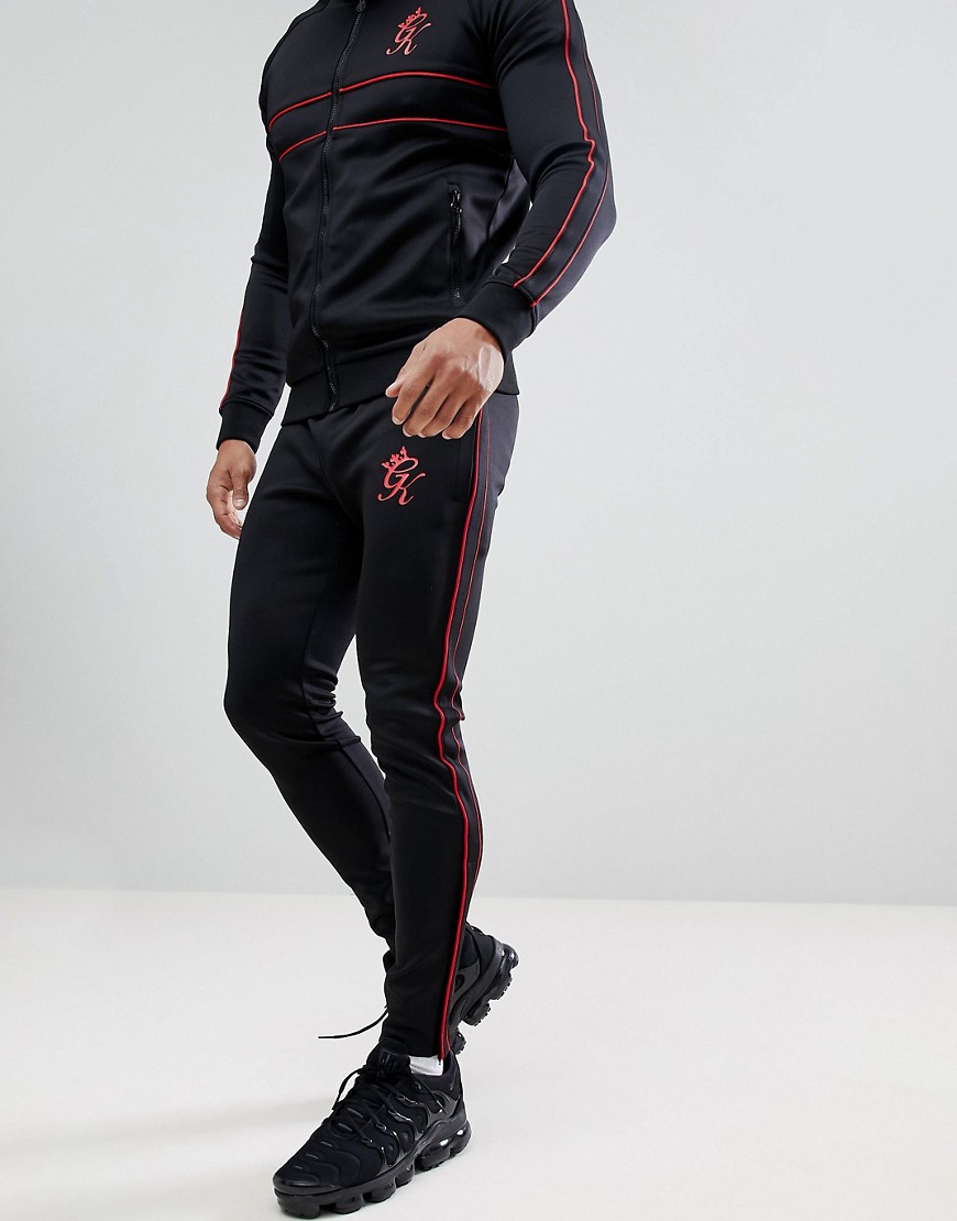 Gym King Skinny Red Piping Joggers In Black - Black