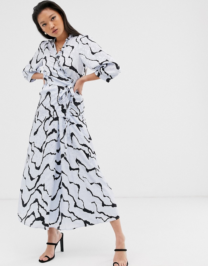Gestuz Aylin wrap blouse with frill detail in abstract ripple print