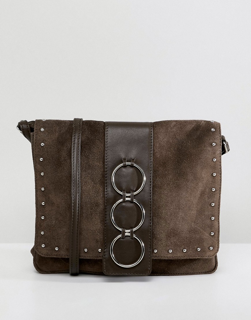 ASOS DESIGN leather and suede ring cross body bag
