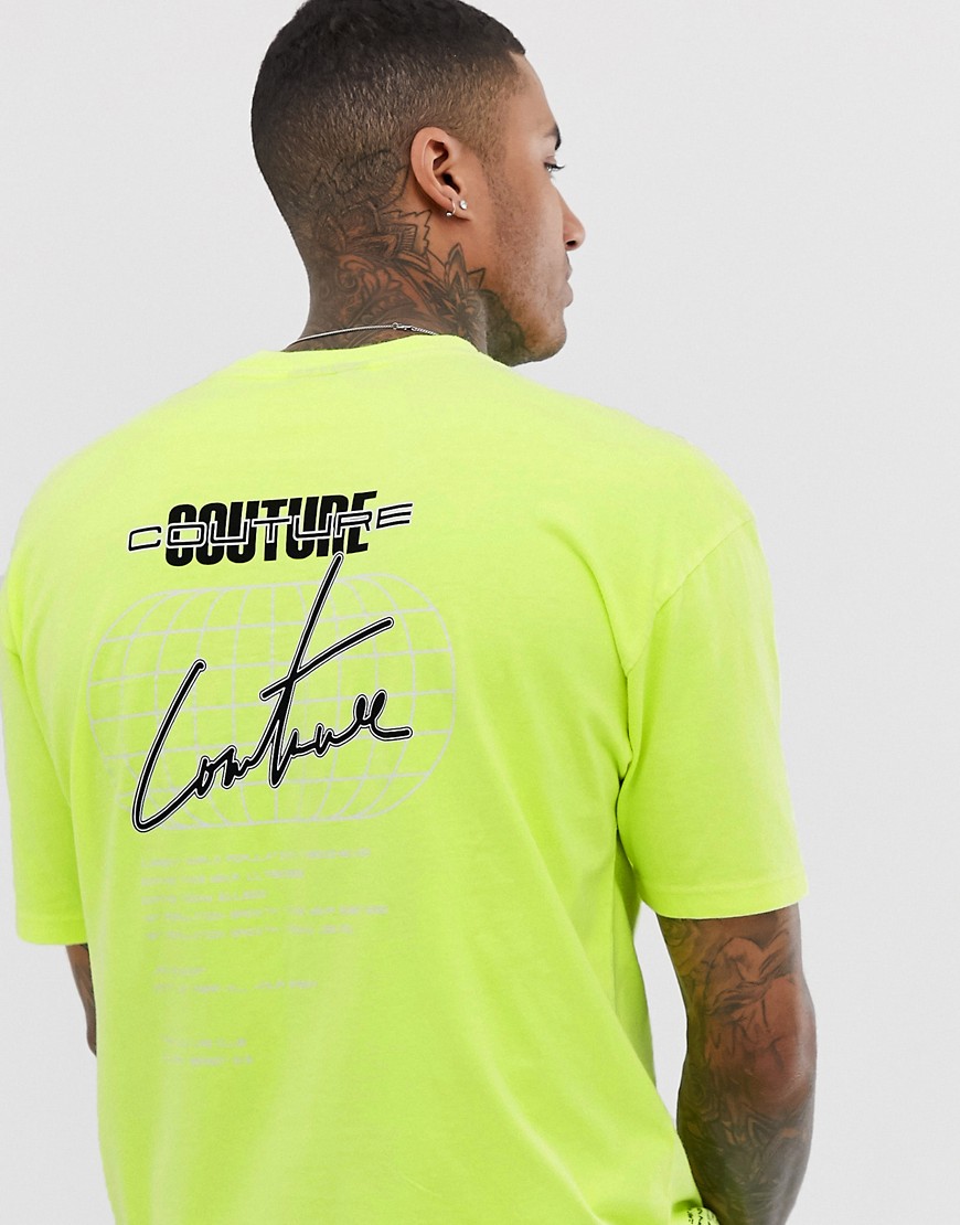 The Couture Club oversized neon t-shirt with globe back print