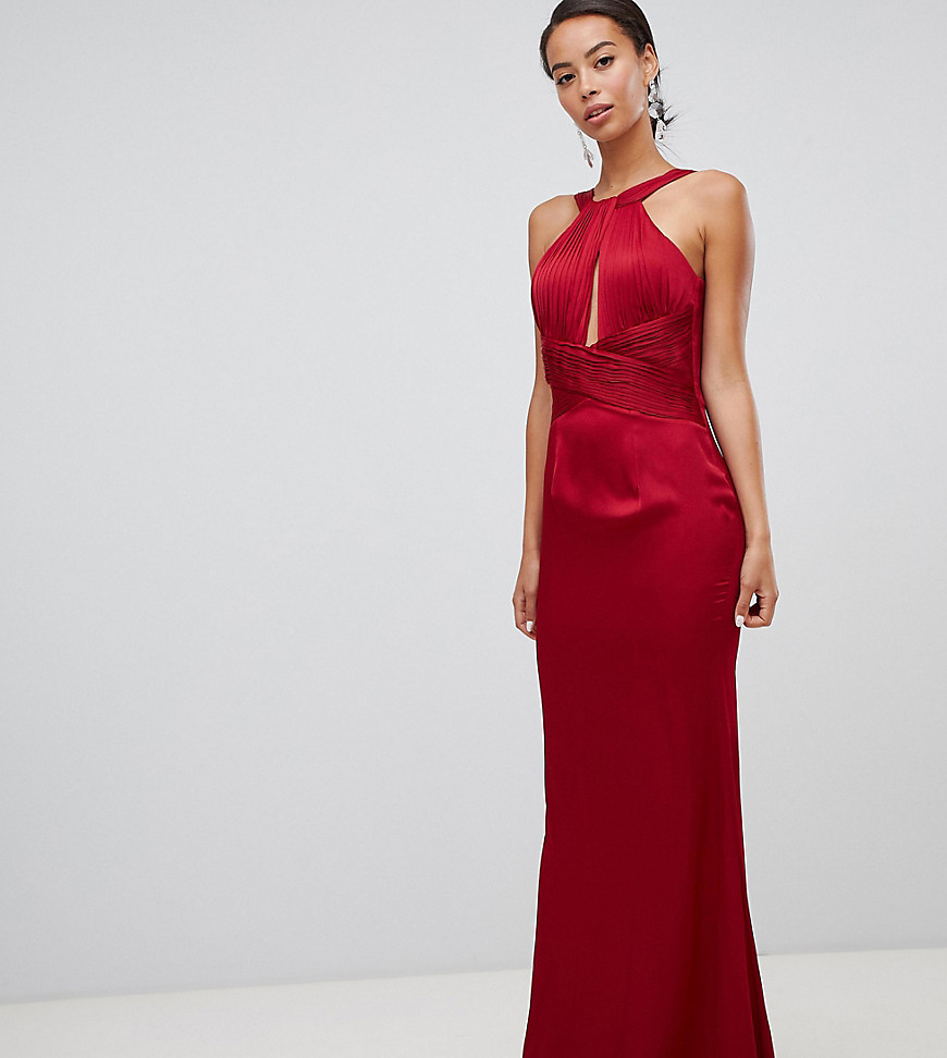 Little Mistress Tall satin maxi dress with keyhole and gathered detail