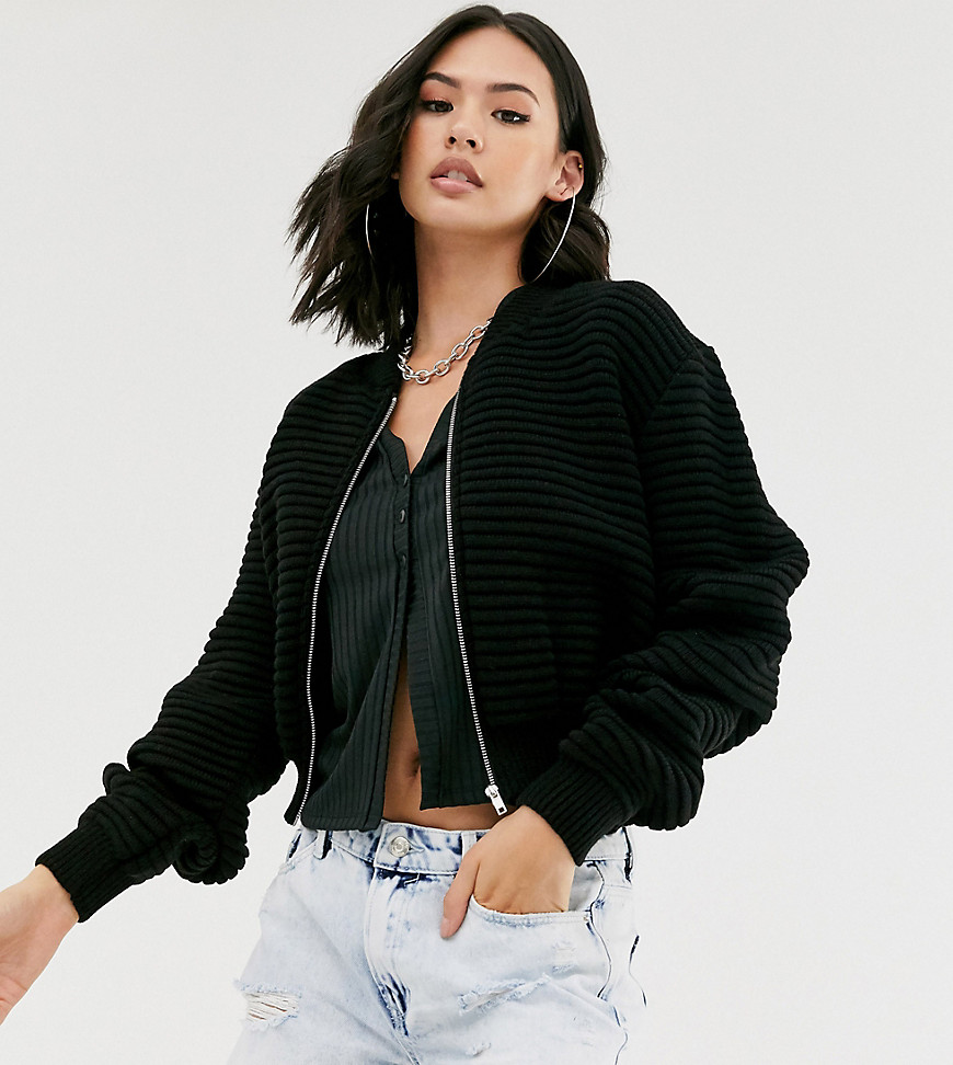 Another Reason knitted bomber jacket with zip front