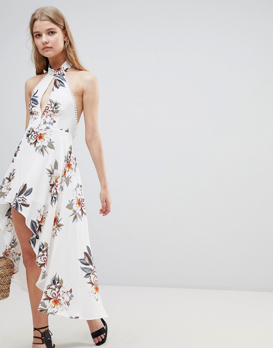Love & Other Things Hi Lo Floral Halterneck Dress - White