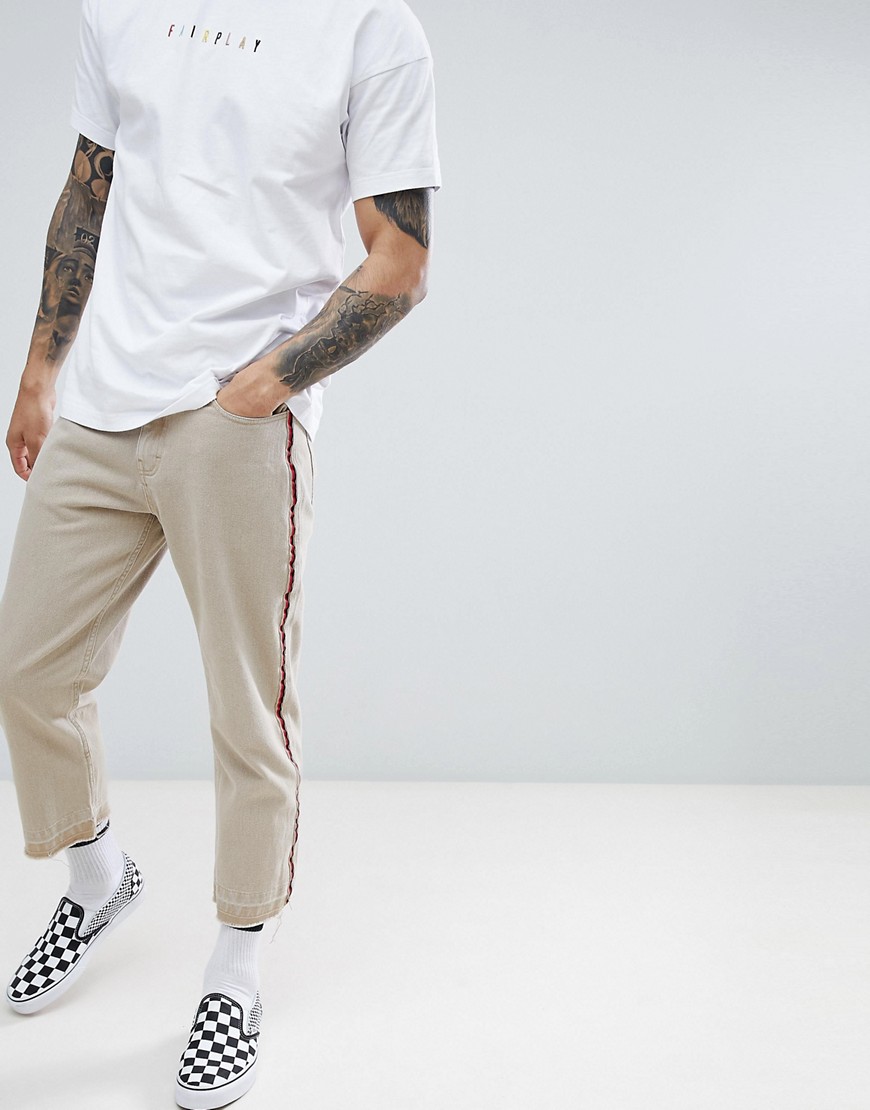 Fairplay relaxed skate chino with side stripe in stone