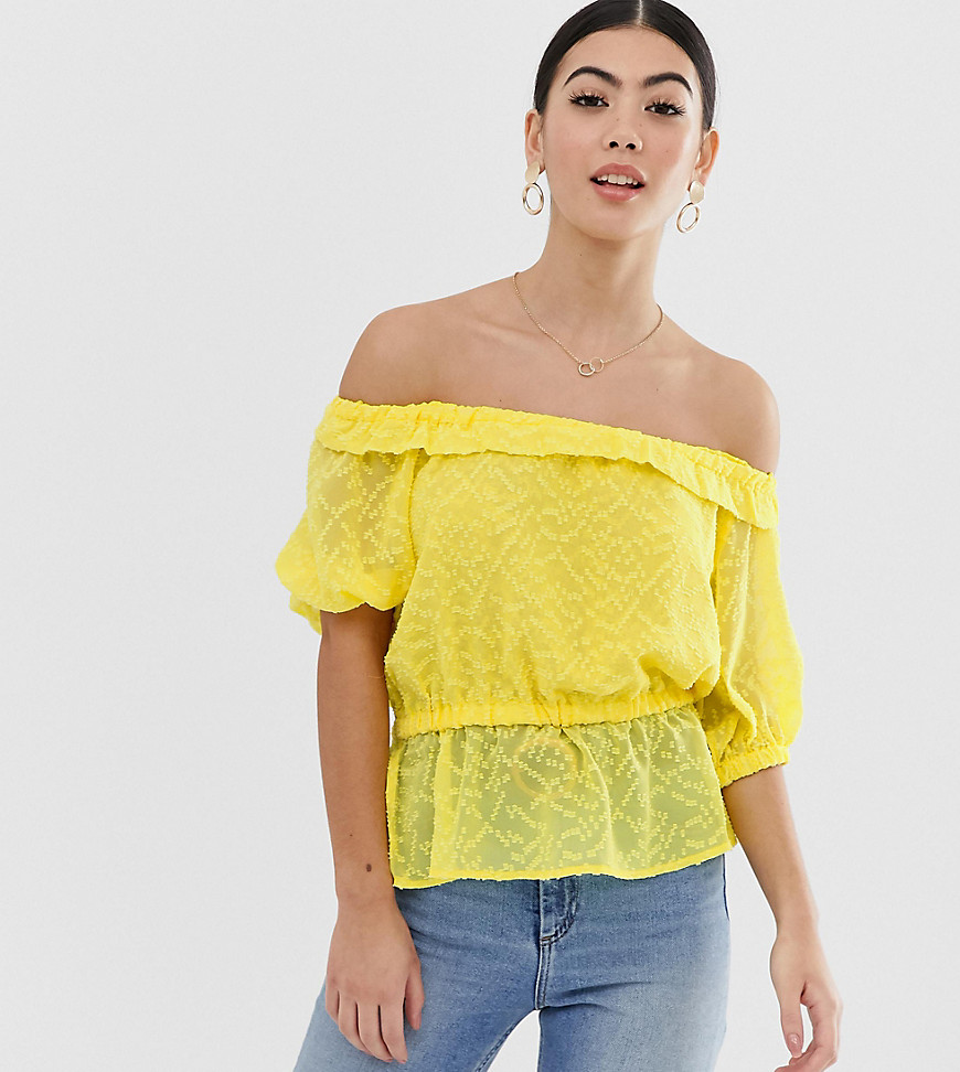 Lost Ink Petite Bardot Top In Textured Fabric