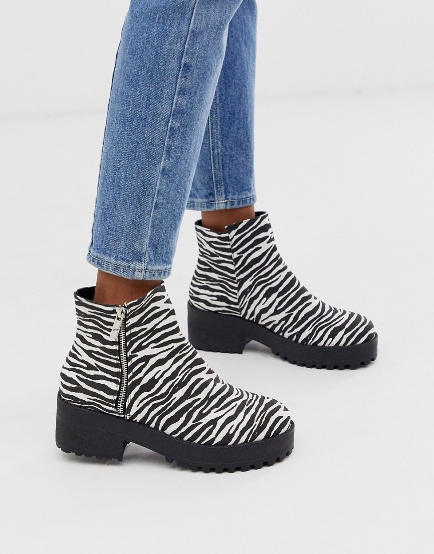 Park Lane side zip chunky boots in zebra mix