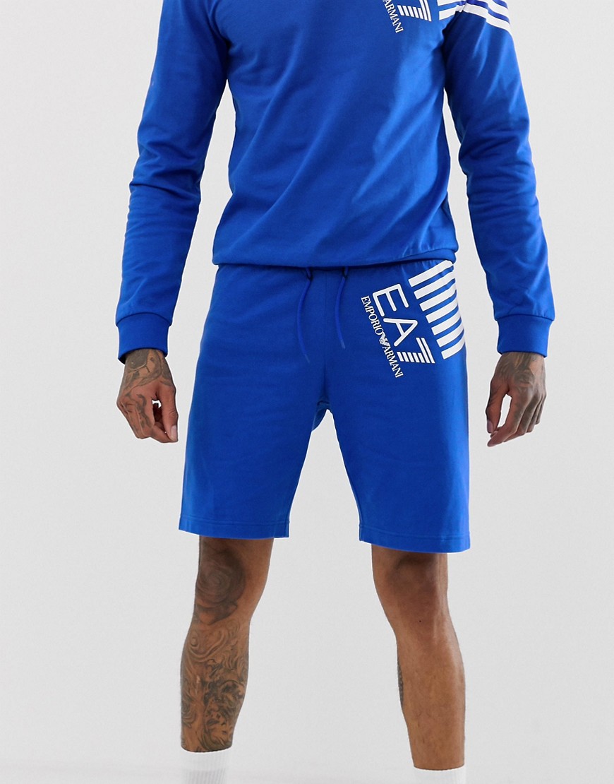 Armani EA7 logo graphic sweat shorts in blue