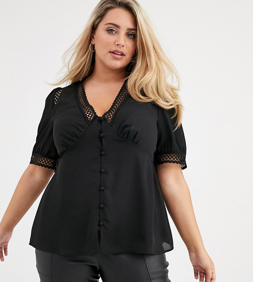 Fashion Union Plus short sleeved blouse with lace inserts