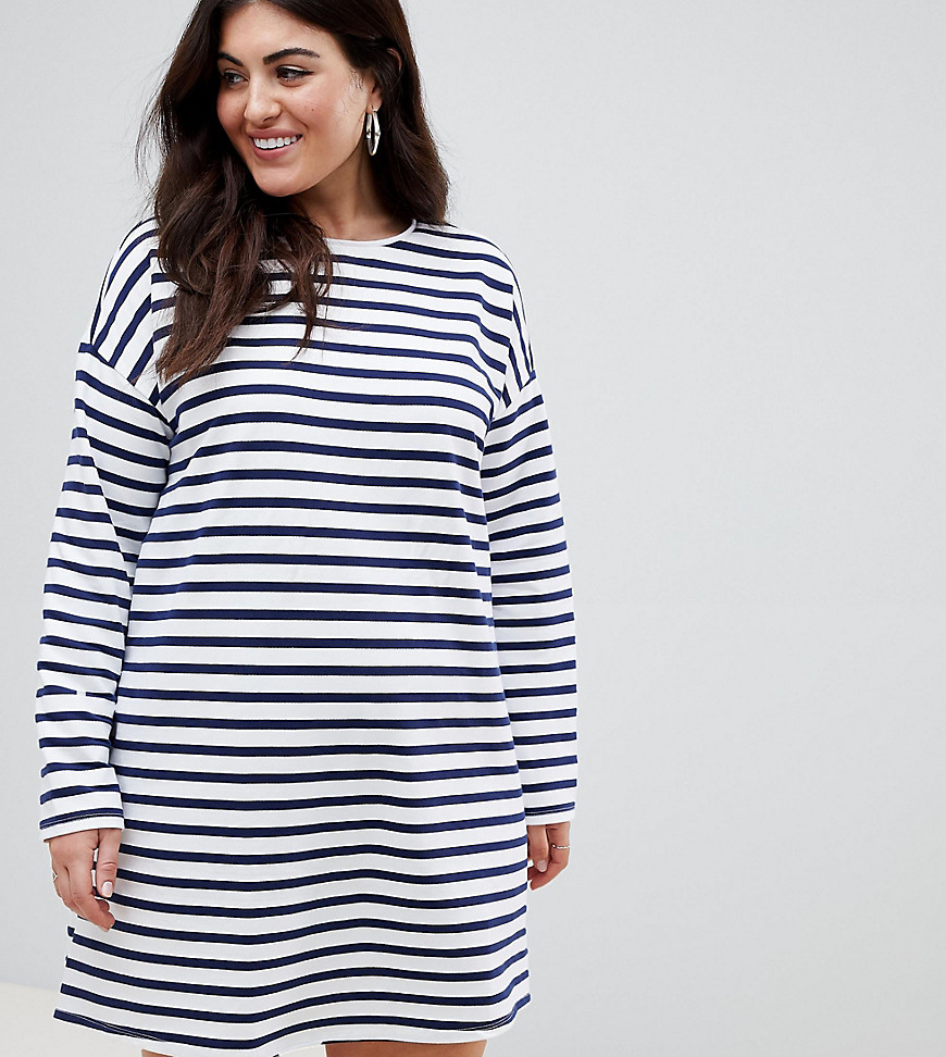 ASOS DESIGN Curve sweat dress in stripe with long sleeves