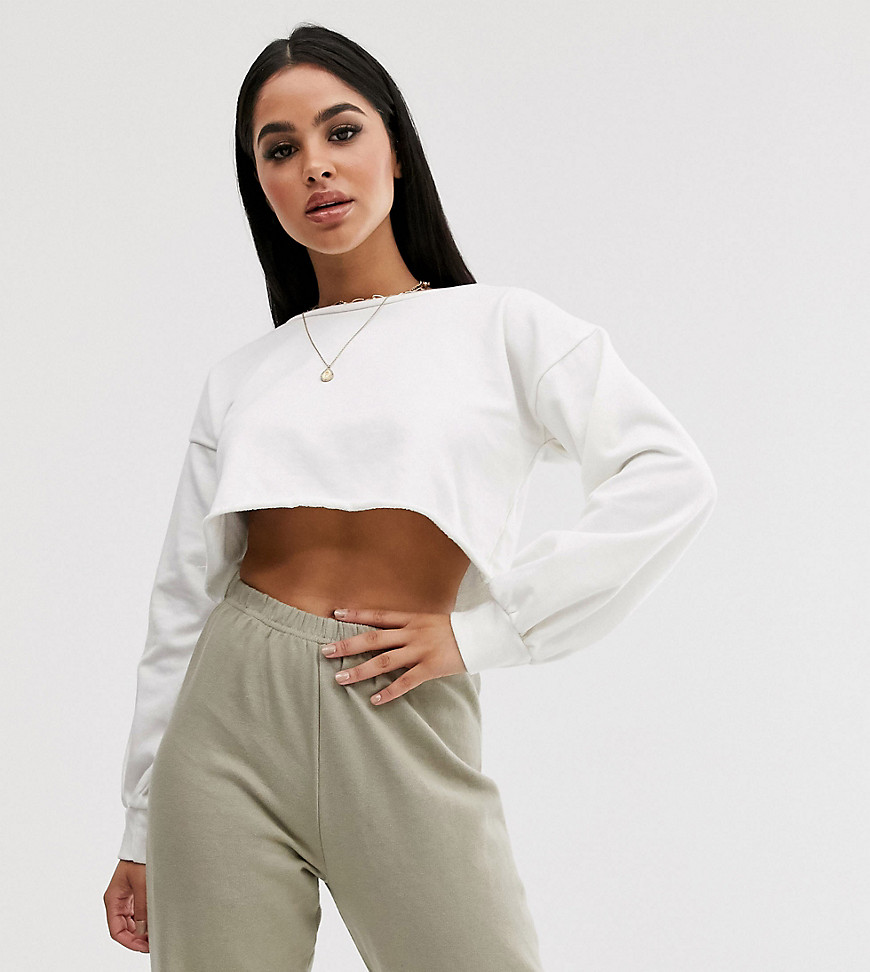 PrettyLittleThing Petite cropped sweatshirt in white