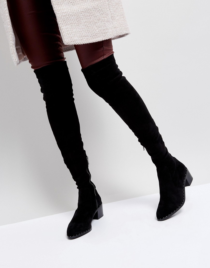 Sol Sana Bianca Black Studded Over The Knee Boots - Black