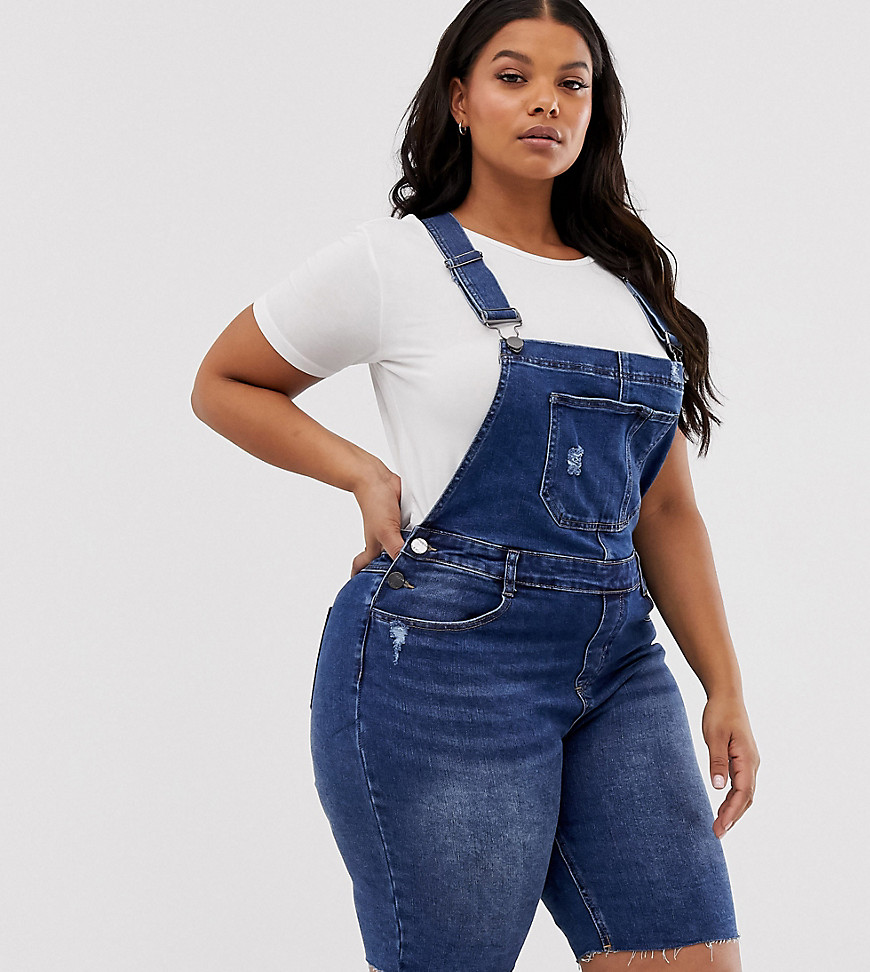 Simply Be dungaree shorts in blue denim