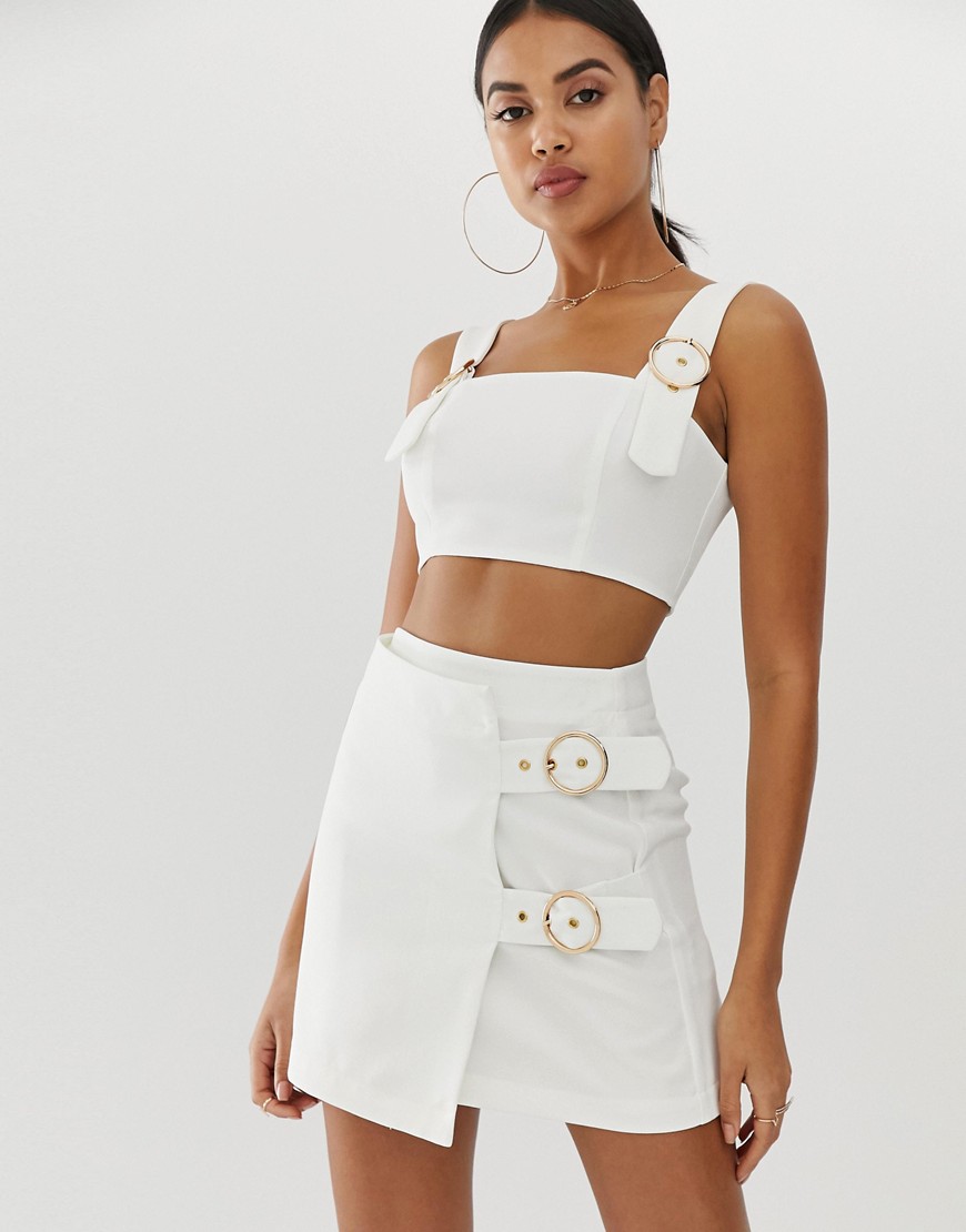 4th + Reckless mini skirt with buckle detail in white