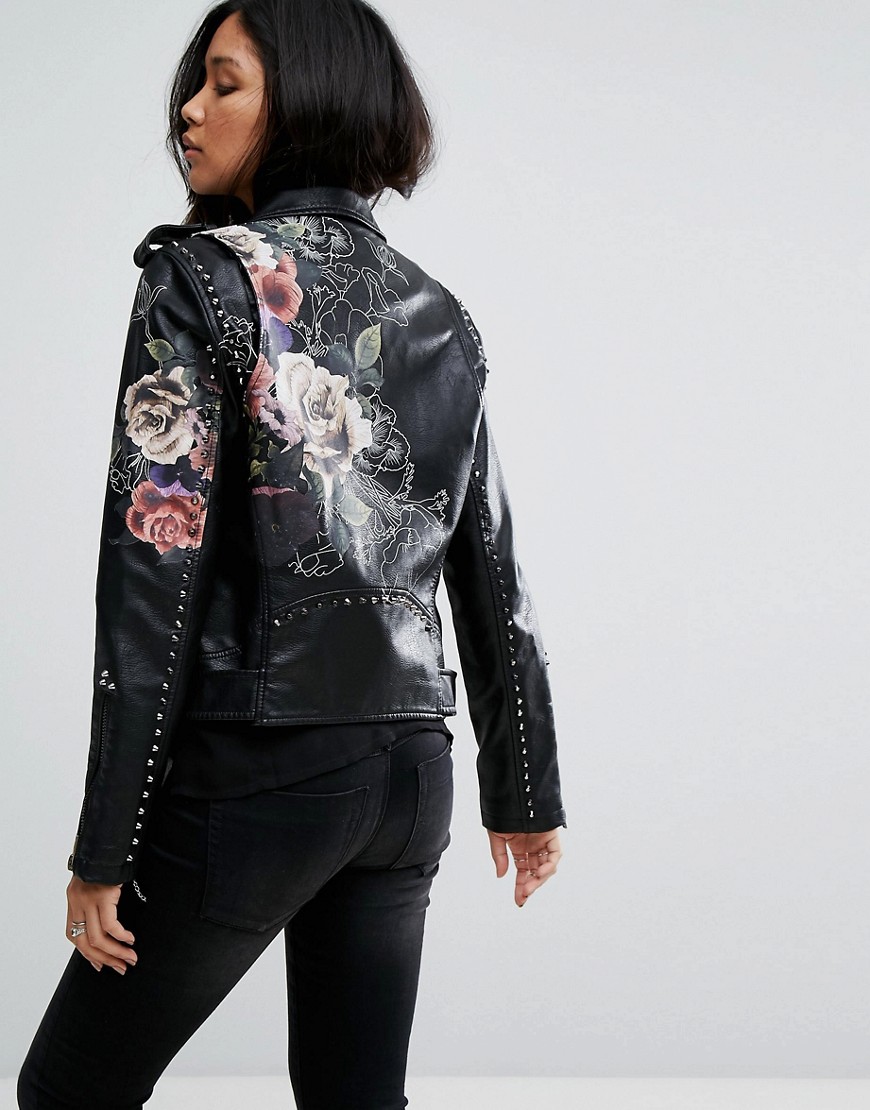 Куртка из искусственной кожи с цветочной отделкой Blank NYC - Черный 
