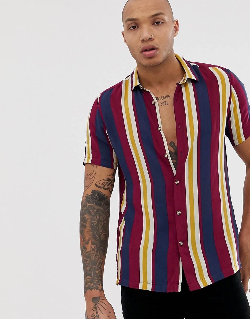 ASOS DESIGN oversized fit retro stripe shirt in navy and mustard