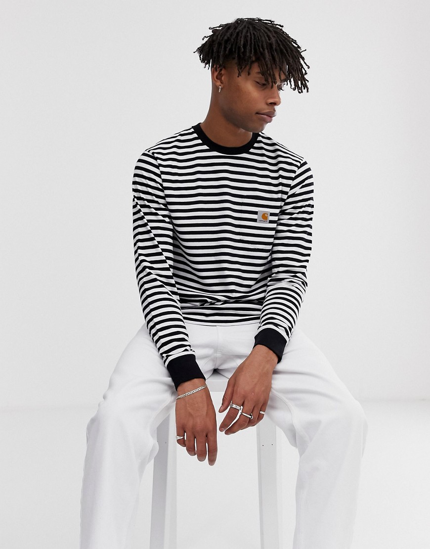 Carhartt WIP long sleeve Haldon pocket stripe t-shirt in black/white