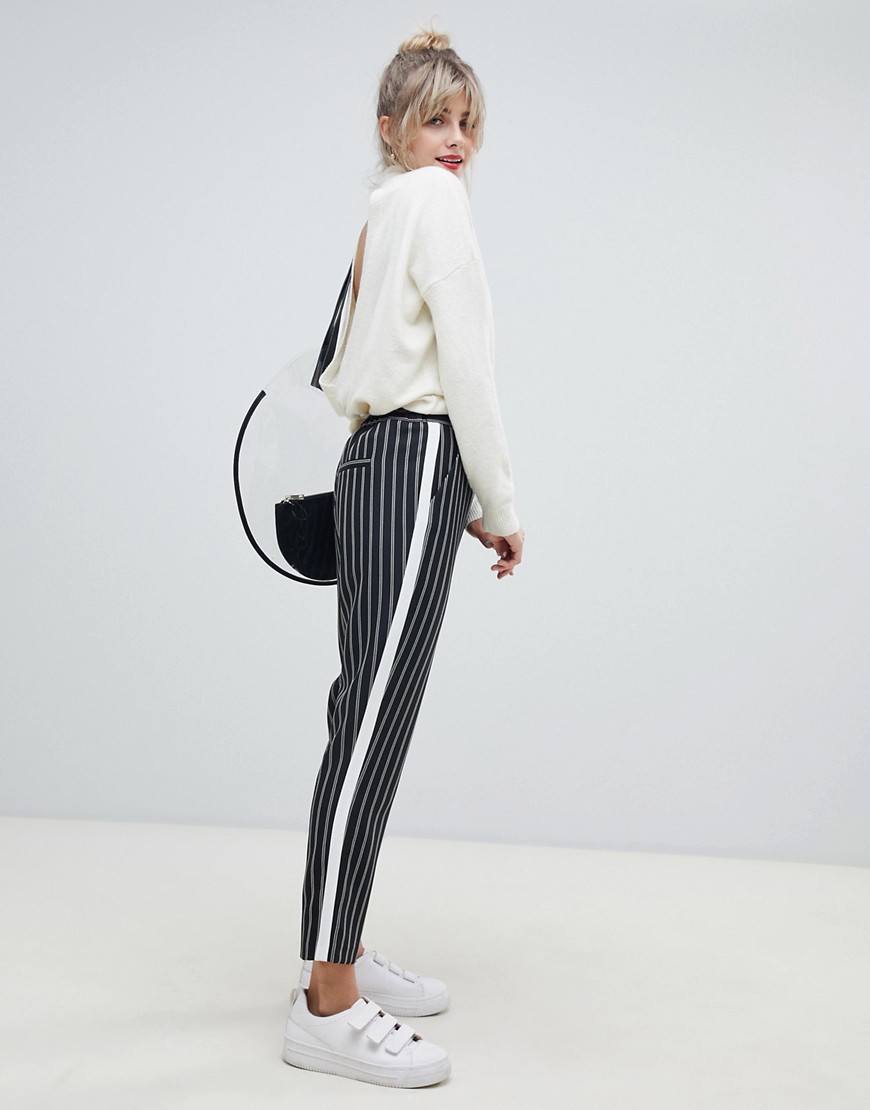 ASOS DESIGN stripe tapered trousers with contrast side panel
