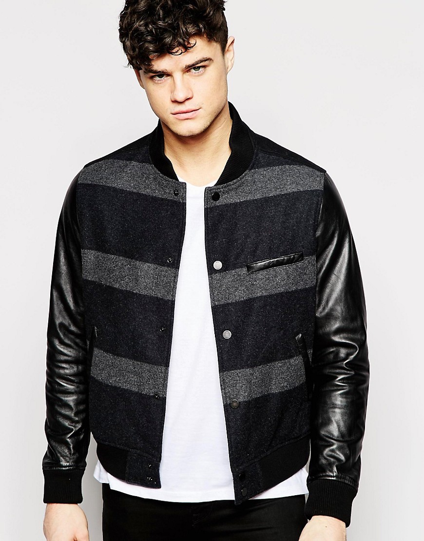 DKNY | DKNY Bomber Jacket Leather Sleeves at ASOS