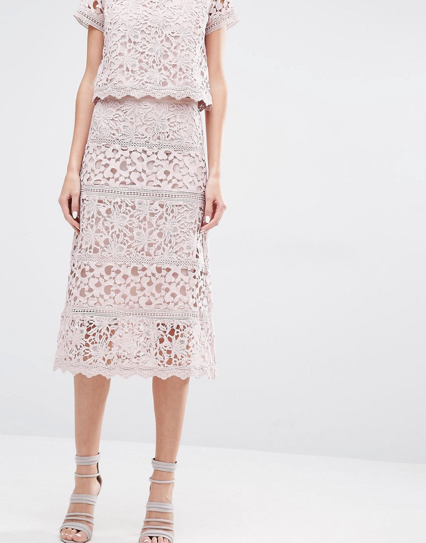 Image 4 of Warehouse Premium Lace Panel Skirt