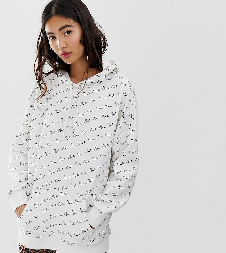 Monki text print oversized hoodie in off white