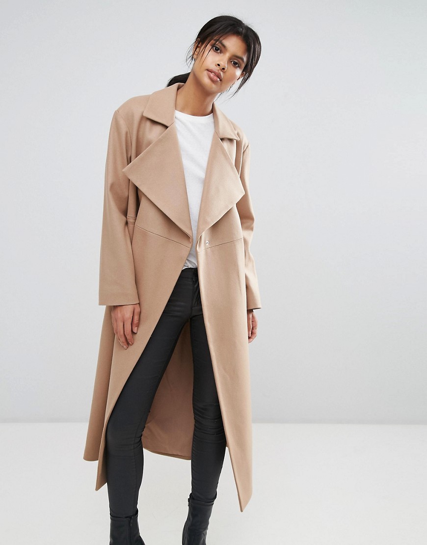 French Connection Camel Longline Coat - Indian tan