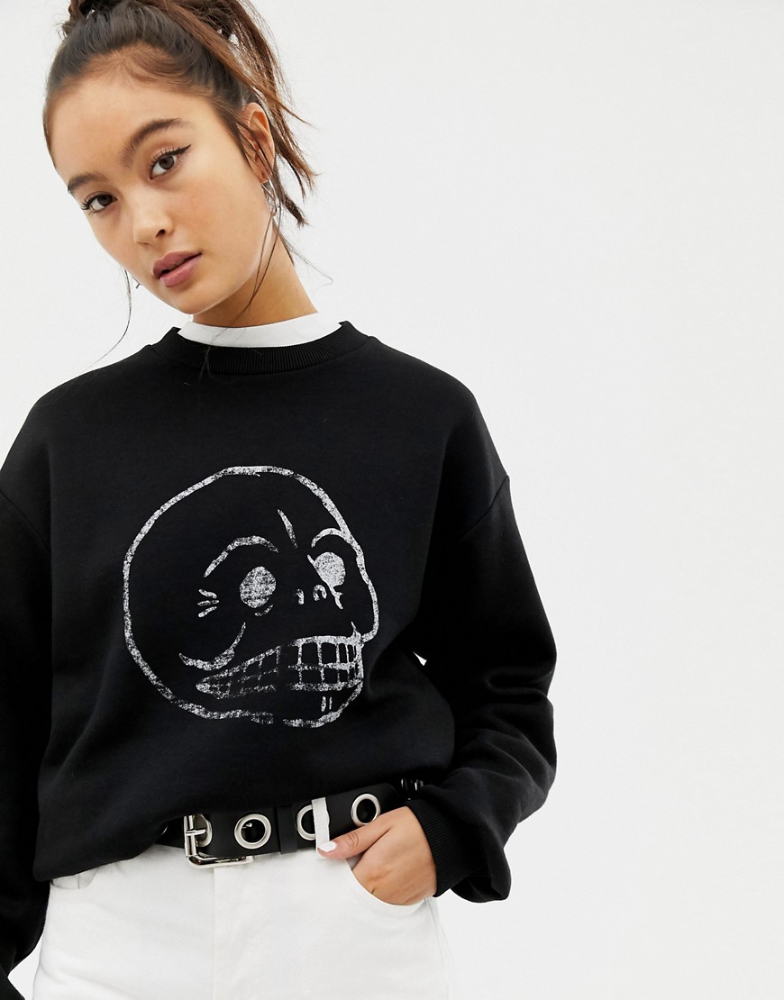 Cheap Monday faded skull sweatshirt with organic cotton - Black