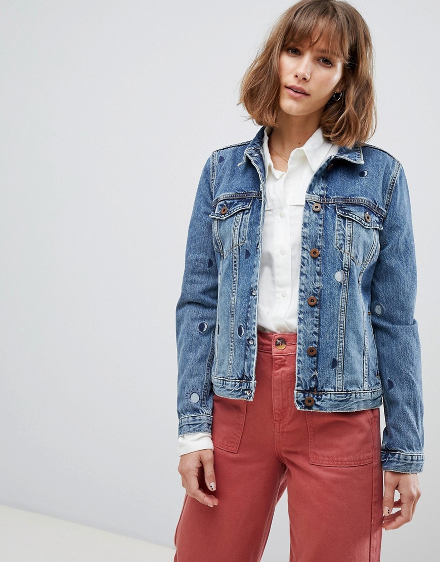 Maison Scotch Trucker Jacket with Moon Embroidery