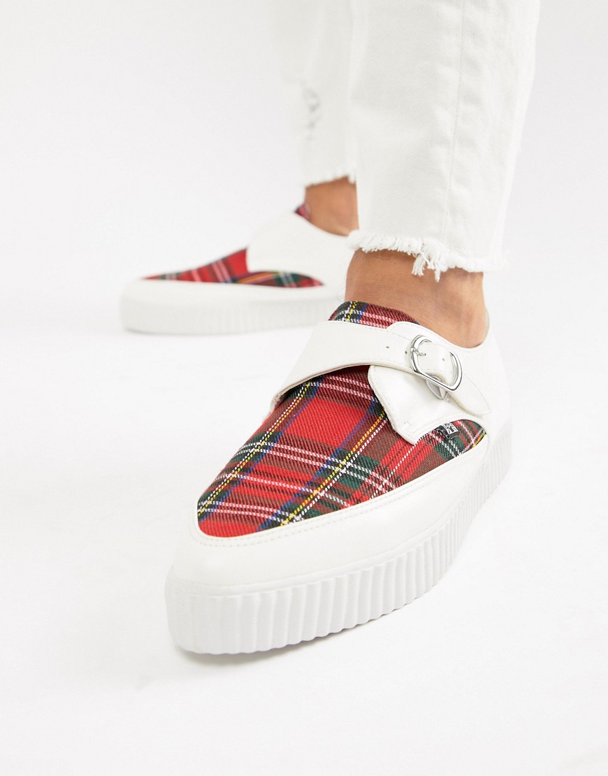 T.U.K pointed faux leather creeper monks with tartan print