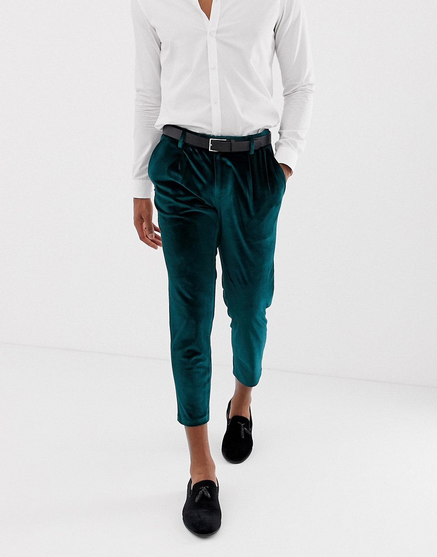 ASOS DESIGN slim crop smart trouser in green velvet