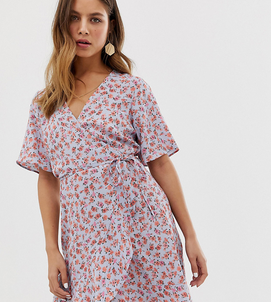 New Look floral wrap dress with ruffle detail in ditsy floral