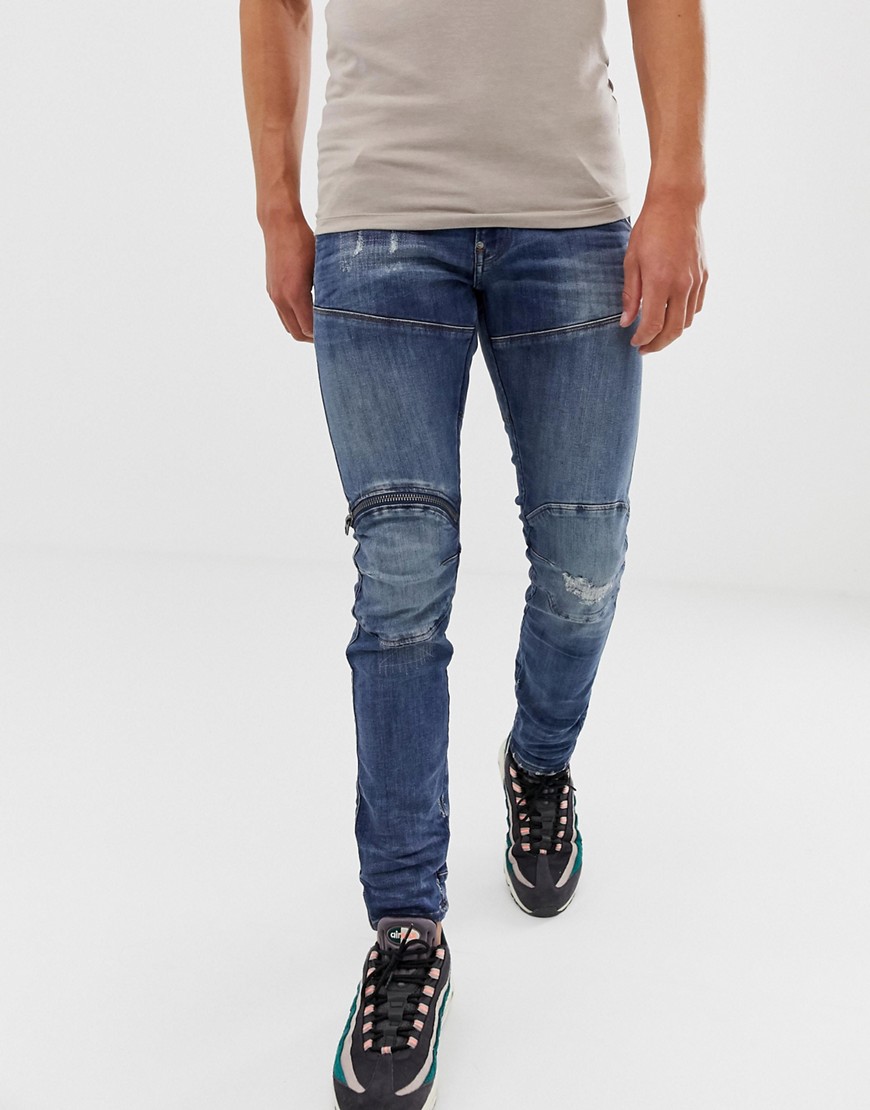 G-Star elwood skinny fit super stretch denim jean in mid wash with knee zip detail