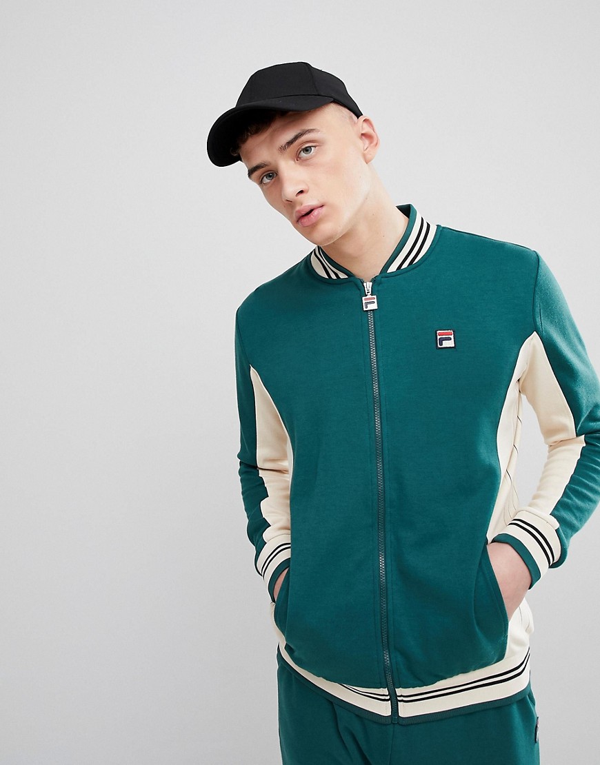 Fila Vintage Track Jacket With Contrast Rib In Green - Green