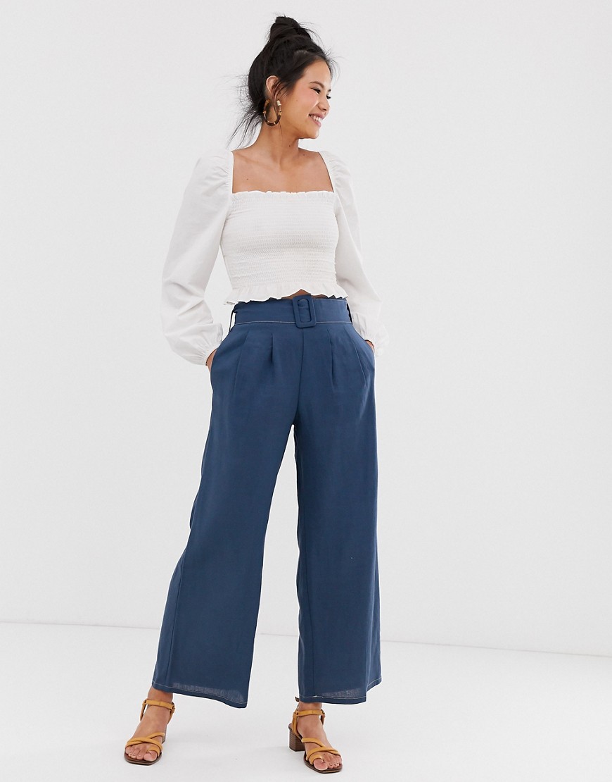 Moon River high rise belted wide leg trousers