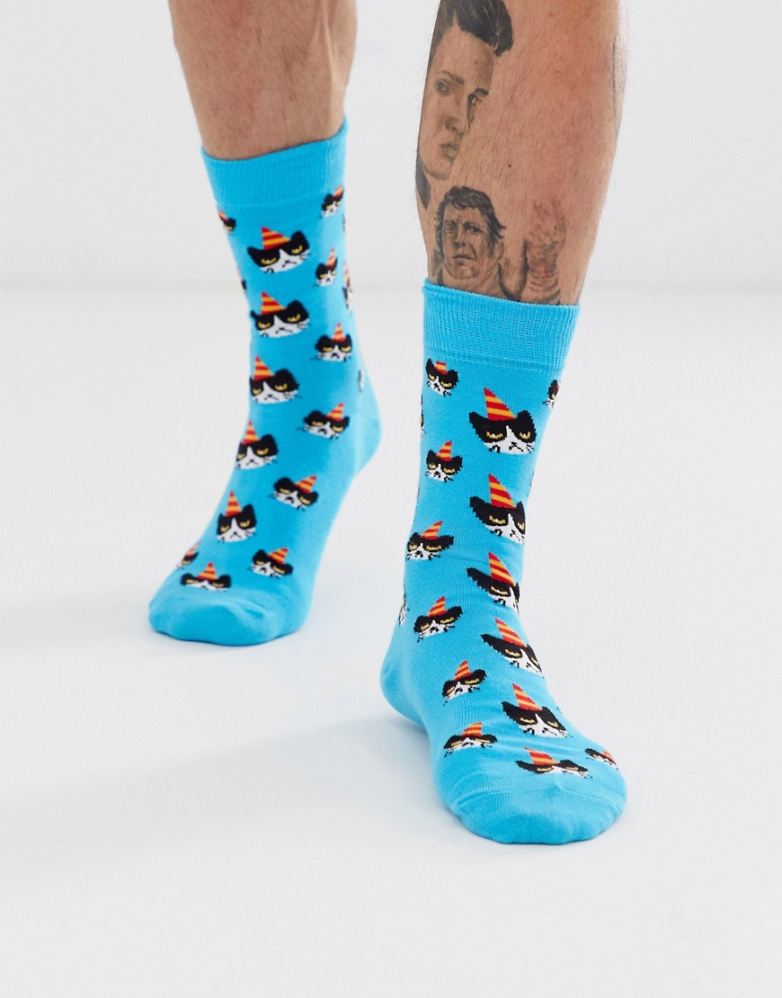 Moss London socks with cat in party hat