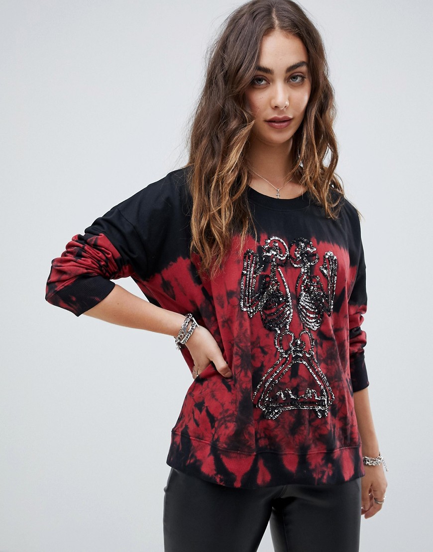 Religion oversized sweatshirt in tie dye with embellished graphic detail