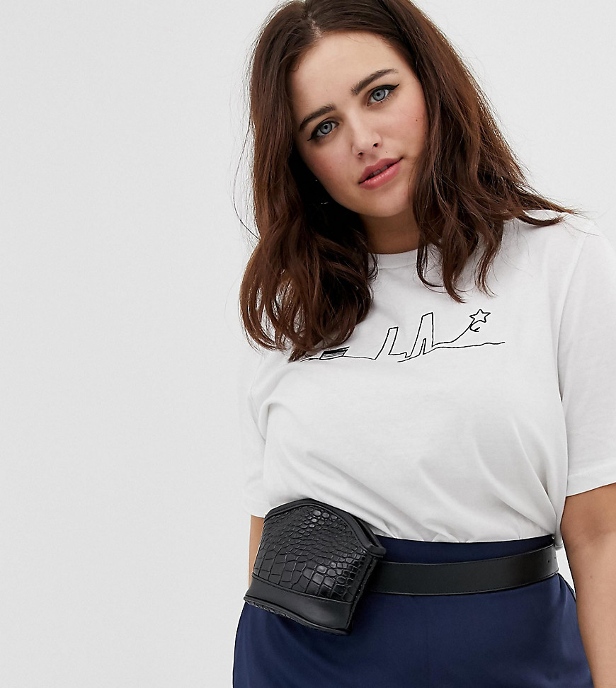 Daisy Street plus relaxed t-shirt with la skyline embroidery