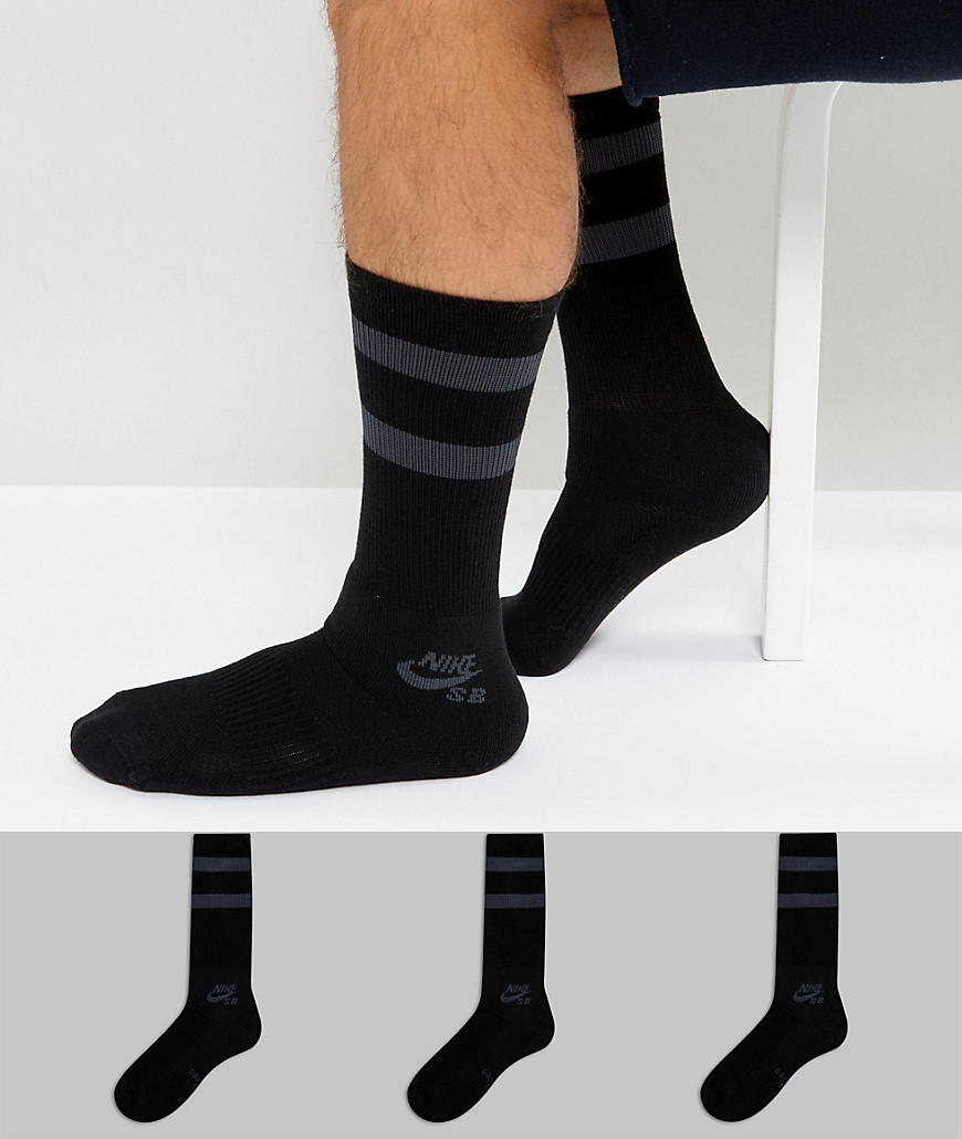 Nike SB 3 Pack Crew Socks In Black SX5760-010 - Black