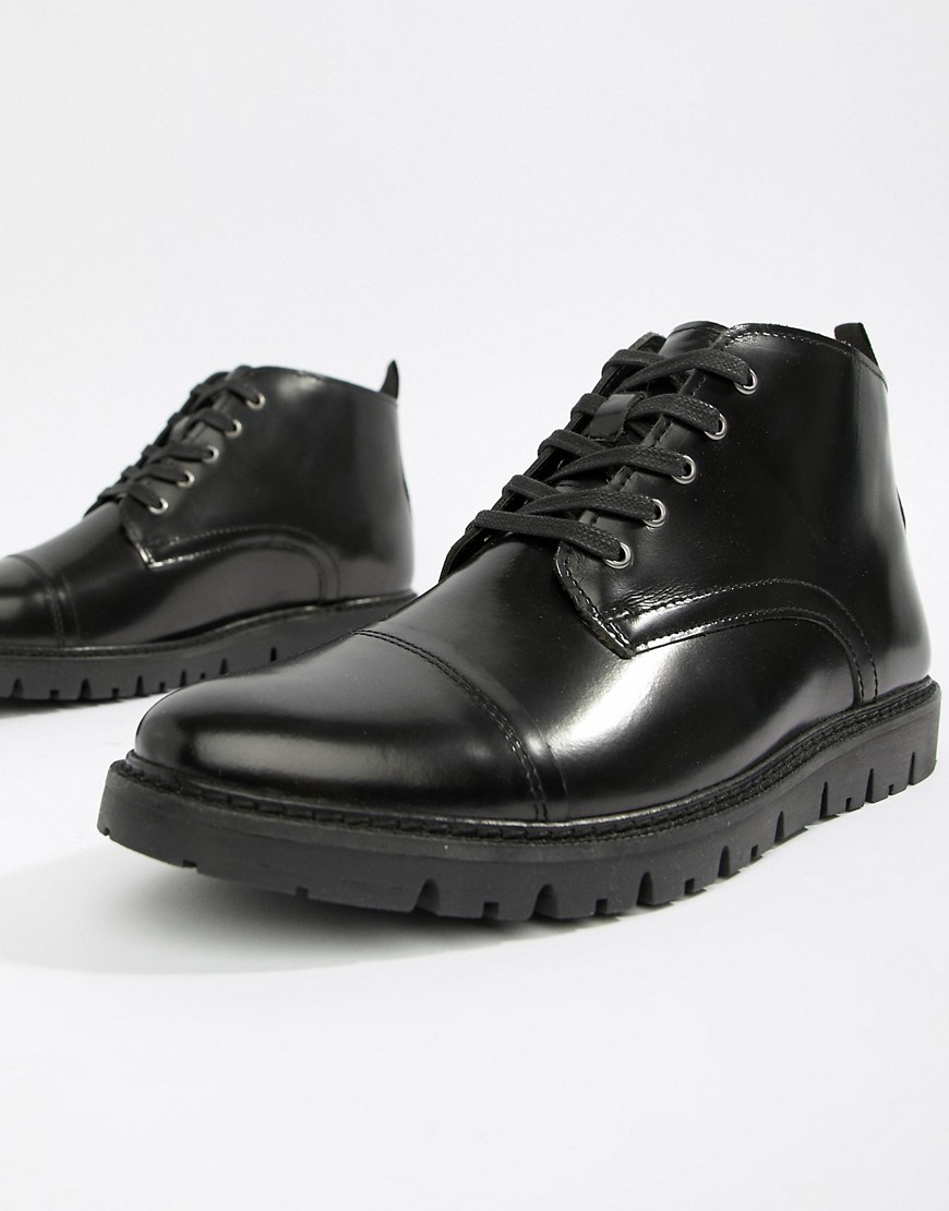 WALK London Timmy lace up boots in high shine black