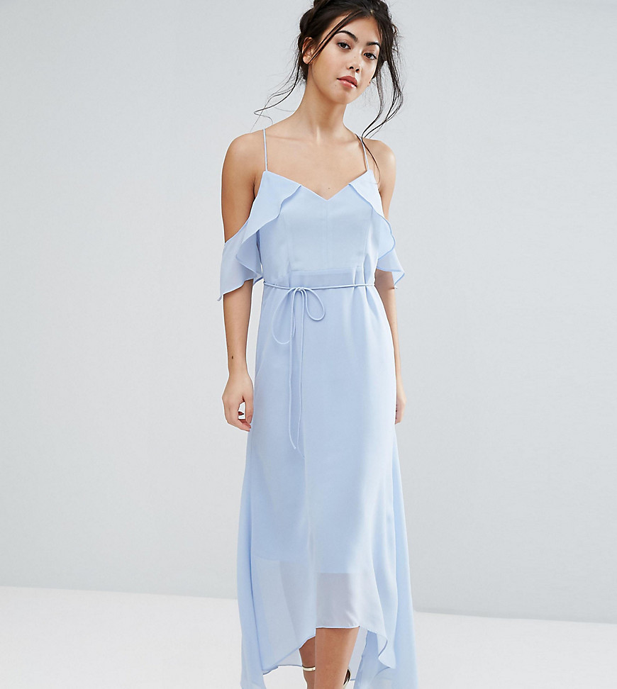 True Decadence Petite Frill Cold Shoulder Cami Maxi Dress With Ruffle Hem Detail - Ice blue