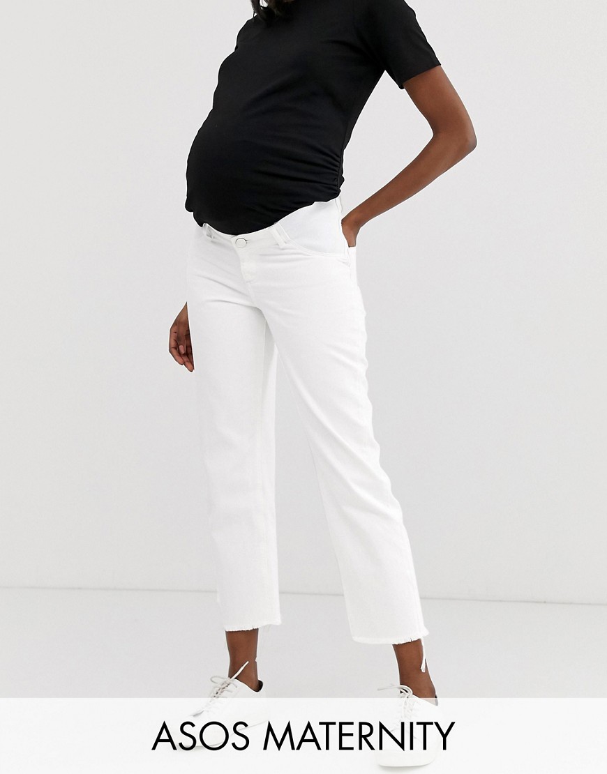 ASOS DESIGN Maternity florence authentic straight leg jeans in chalky white with side bump bands