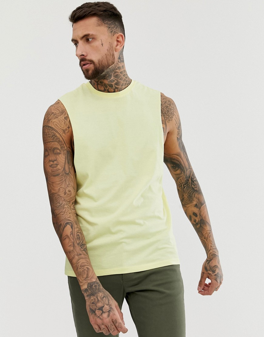 ASOS DESIGN organic relaxed sleeveless t-shirt with dropped armhole in yellow