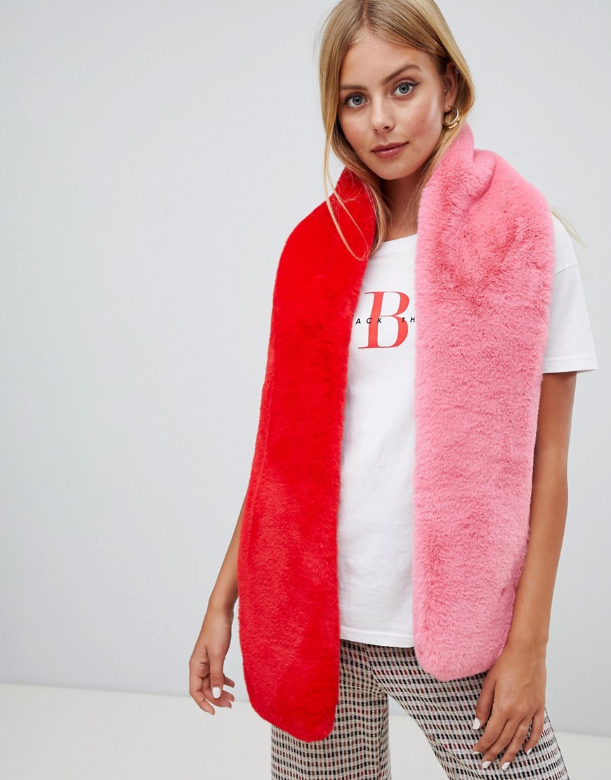 Miss Selfridge faux fur scarf in pink and red - Pink/red