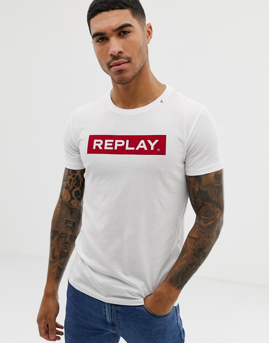 Replay bold logo crew neck t-shirt in white