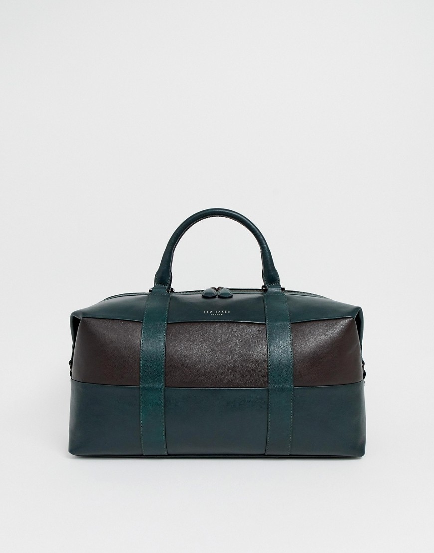 Ted Baker Elton colour block leather holdall in green